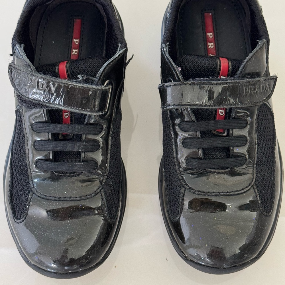 Prada Kids Black Patent Sneakers